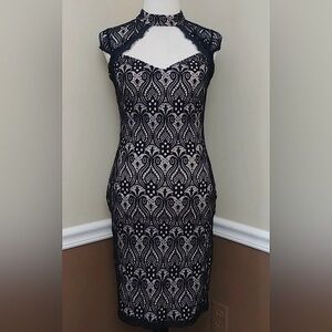Black Lace Beige Lined High Neck Modcloth Cocktail Dress by Mystic Whimsigoth